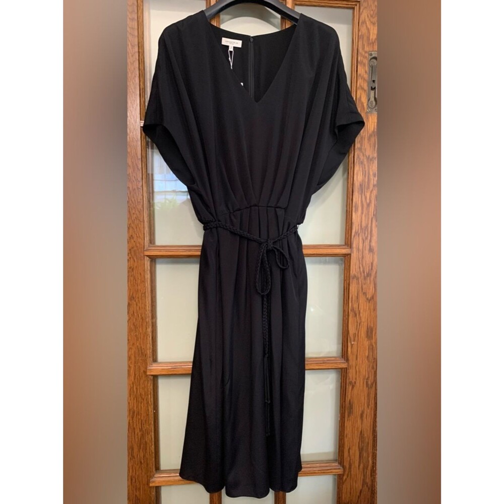 NWT Lafayette 148 NY Organic Silk Stretch Georgette V-Neck Dress Black Size 18 - Picture 2 of 9